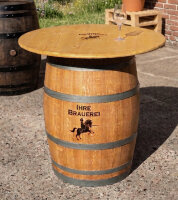 TONNEAU AVEC VOTRE LOGO - Tonneau à vin 225L poli personnalisé comme table haute