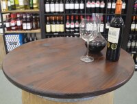 Weinfass als Stehtisch mit Tischplatte Nussbaum - Fass natur Tischplatte: Durchmesser 80 cm