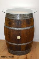 Tonneau de vin en fût de chêne avec plateau en verre - nature