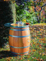 Tonneau de vin en fût de chêne avec plateau en verre - nature