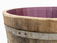 Demi tonneau de vin en bois de chêne - pot de fleurs ou mini étang:  sans trous de drainage (mini étang),naturel,sans roulettes,sans poignées