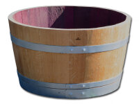 D 70 cm - Weinfass halbiert geschliffen, lackiert mit silbernen Reifen aus Eichenholz