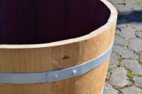 Demi tonneau de vin en bois de chêne - restauré, cerclage argent
