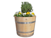 Demi tonneau de châtaignier - comme bac à fleurs, pot de fleurs, jardinière - non traité sans trous de drainage,50cm,Sans roulettes,Sans poignées