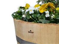 Demi tonneau de châtaignier - comme bac à fleurs, pot de fleurs, jardinière - non traité sans trous de drainage,50cm,Sans roulettes,Sans poignées