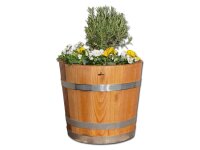 Demi tonneau de châtaignier - comme bac à fleurs, pot de fleurs, jardinière - huilé Avec trous de drainage,40cm,Sans roulettes,Sans poignées