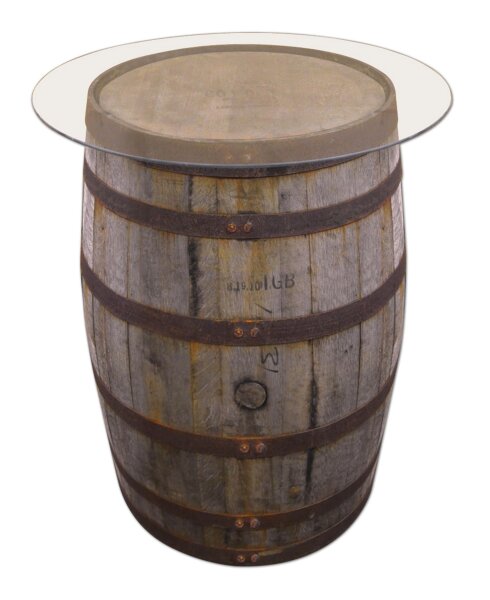 Originales schottisches Whiskyfass als Stehtisch mit Glasplatte, Eichenfass, Holzfass, Whisky Fass Holzbehandlung: natur