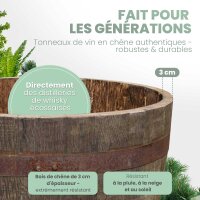 Demi-tonneau , pot de fleur original dun baril à Whisky  sans trous de drainage (mini étang), naturel, sans roulettes, sans poignées