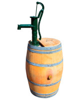 Regentonne mit grosser Handschwengelpumpe und Deckel