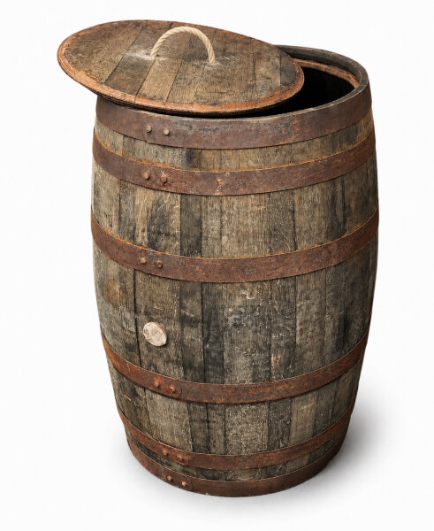 190L Whiskyfass, Eichenfass geöffnet als Regentonne