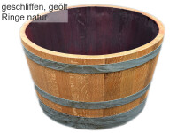 Demi tonneau de vin en bois de chêne restauré - pot de fleurs ou mini étang huilé,,avec trous de drainage (planter),sans roulettes,avec poignées