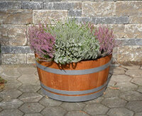 Demi tonneau de vin en bois de chêne restauré - pot de fleurs ou mini étang huilé,,avec trous de drainage (planter),sans roulettes,avec poignées